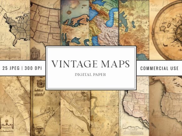 Download Vintage Maps Digital Paper Pack - Map Collection