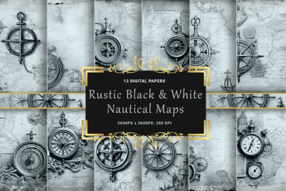 Download Rustic Black &amp; White Nautical Maps - Map Collection