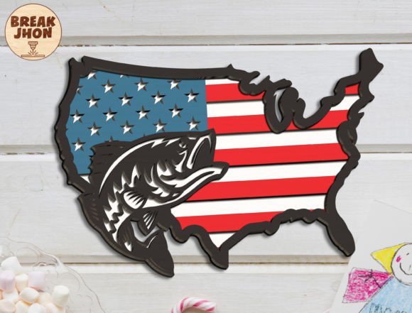 Download Largemouth Bass Map American Flag Sign - Map Collection
