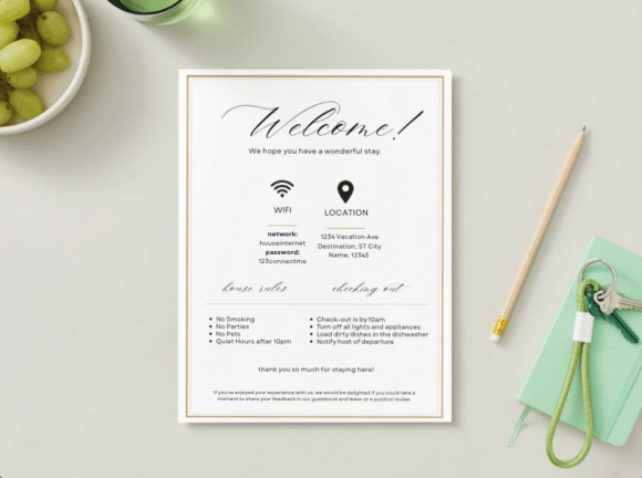 Download Vacation Rental Welcome Sheet Canva Temp - Rent Collection